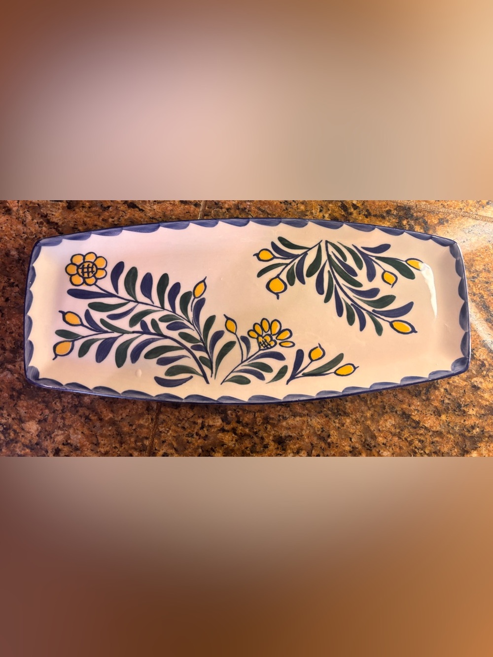 Pottery Barn Anfora Mexico Hand Painted Floral Serving Bowl & Platter Set